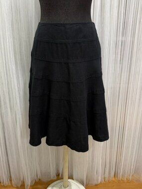 City Unltd Black 100% Linen A-Line Tiered Skirt Women’s Size 2 Minimalist